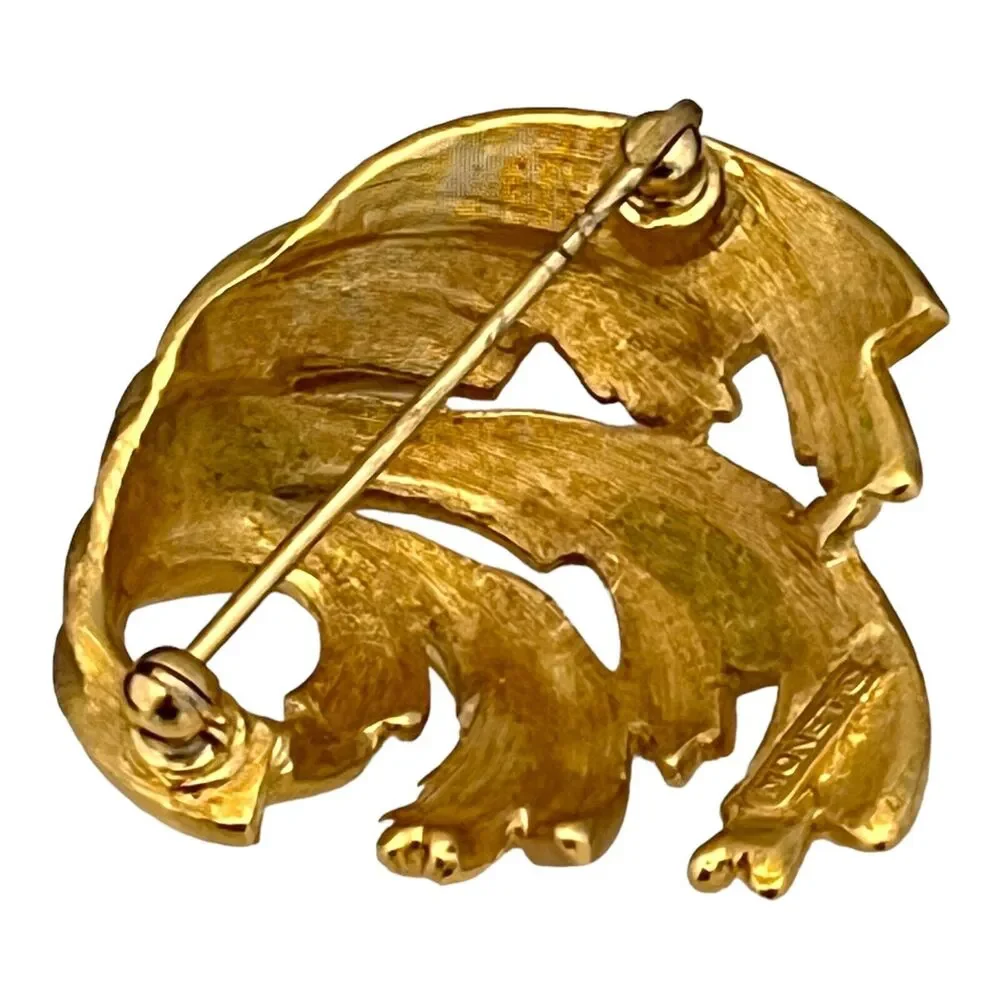 Vintage 1980s Monet Textured Brooch Gold Tone Pin - 8U